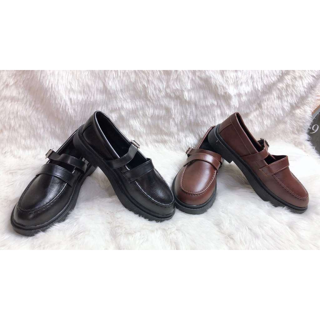 Giày ulzzang oxford vintage  da lỳ có dây vuông cho nữ phong cách hàn quốc trẻ năng động