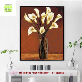 Lọi khung dày 2.5cm Tranh số hóa Hoa Vân Môn size 40x50 đã căng khung và đầy đủ phụ kiện