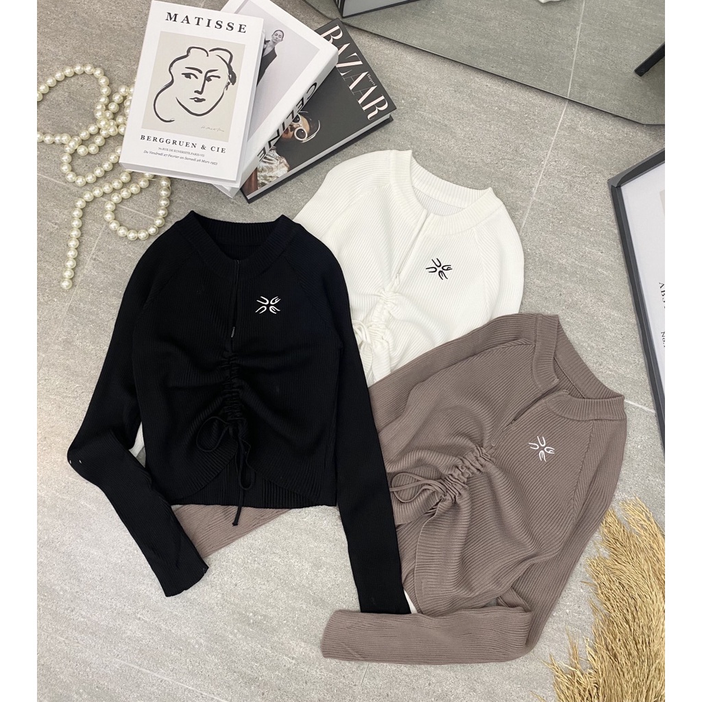 Áo croptop rút day tay dài 3 màu  KÈM ẢNH THẬT