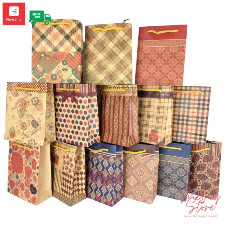 Combo 20 túi giấy đựng quà kraft có quai đủ size (giao màu ngẫu nhiên)