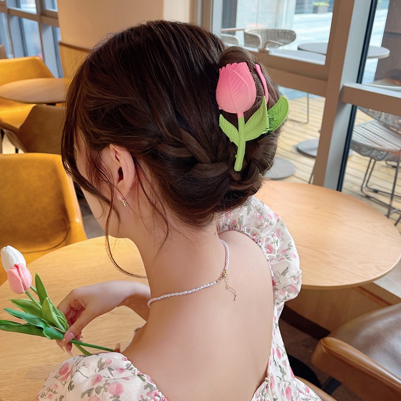 Kẹp Tóc Hình Hoa Tulip Màu Hồng Thời Trang Hàn Quốc Chất Lượng Cao Cho Nữ