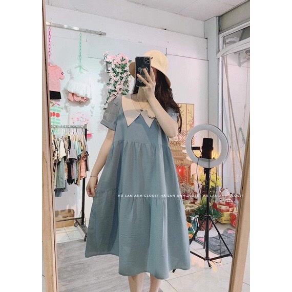 Đầm bầu váy bầu babbydoll mùa hè, vải mát xinh xắn