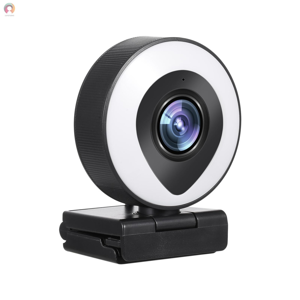 Webcam Streaming 1080P Full HD with Dual Microphone and Ring Light, USB Web Camera Stream for Laptop YouTube OBS