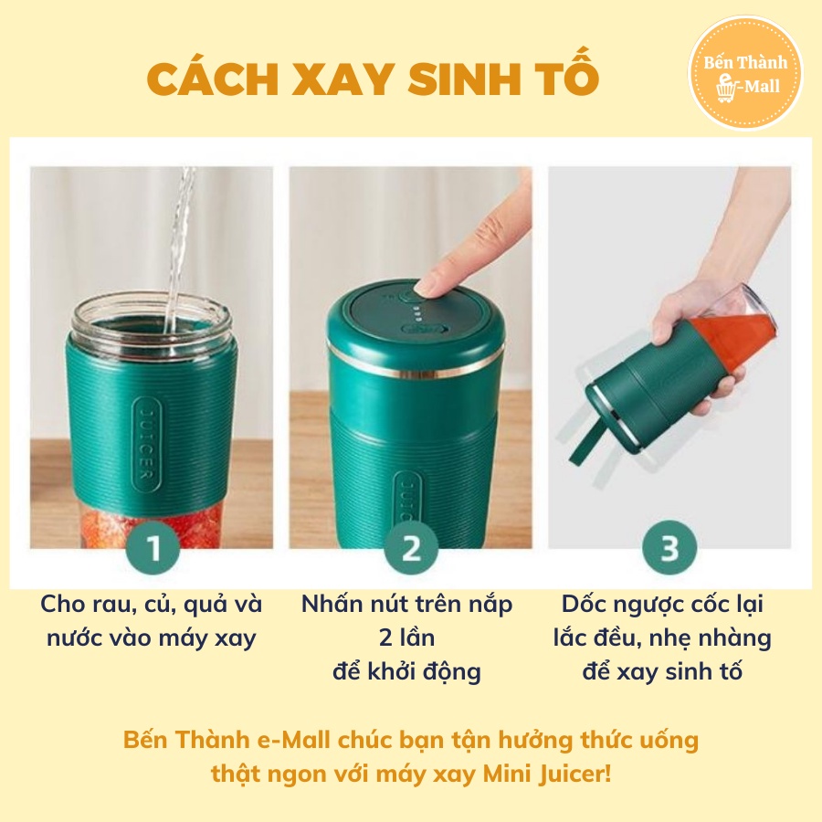 ✈️ [Freeship] Máy xay sinh tố cầm tay mini đa năng JUICER [Pin 3000mAh] [Công suất 150W]