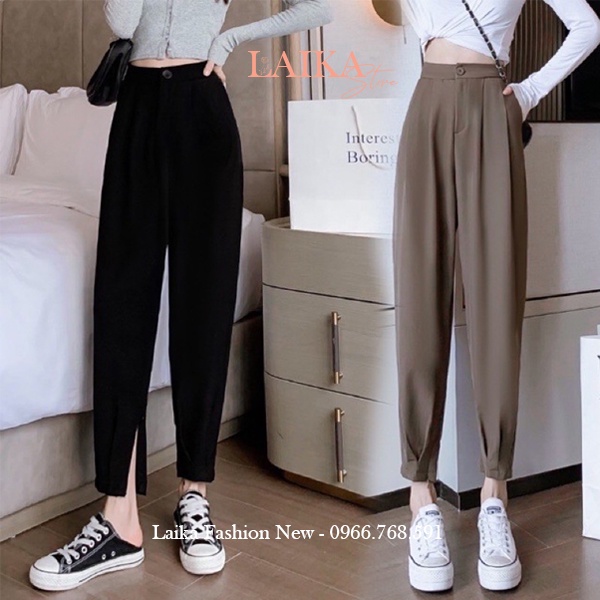 Quần tây lưng chun thun nữ đi học làm công sở bo gấu ống khóa kéo cá tính dáng quần vải baggy cạp chun cao công sở dài