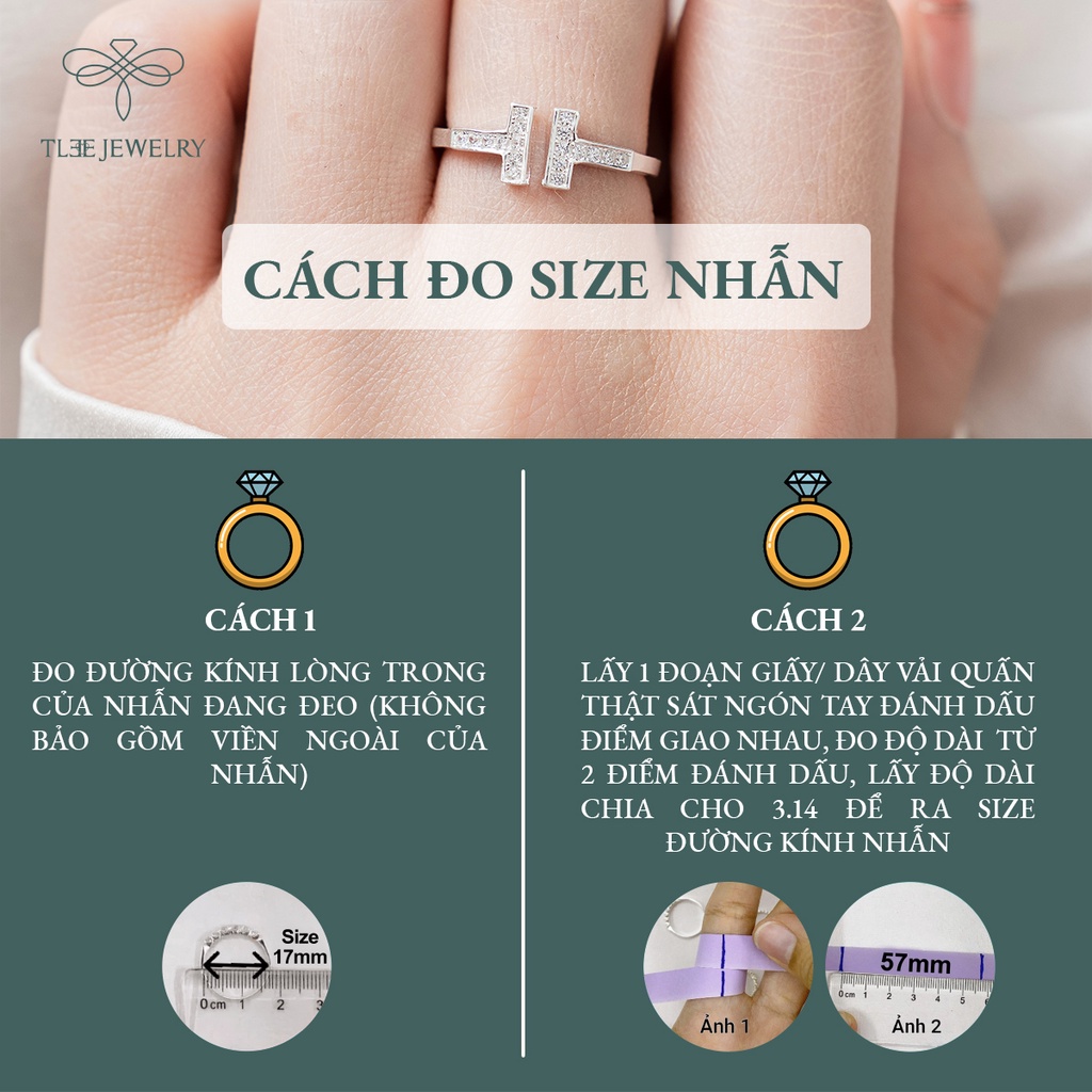 Nhẫn bạc nữ TLEE chữ T nạm đá dáng hở cá tính NCJ A0181
