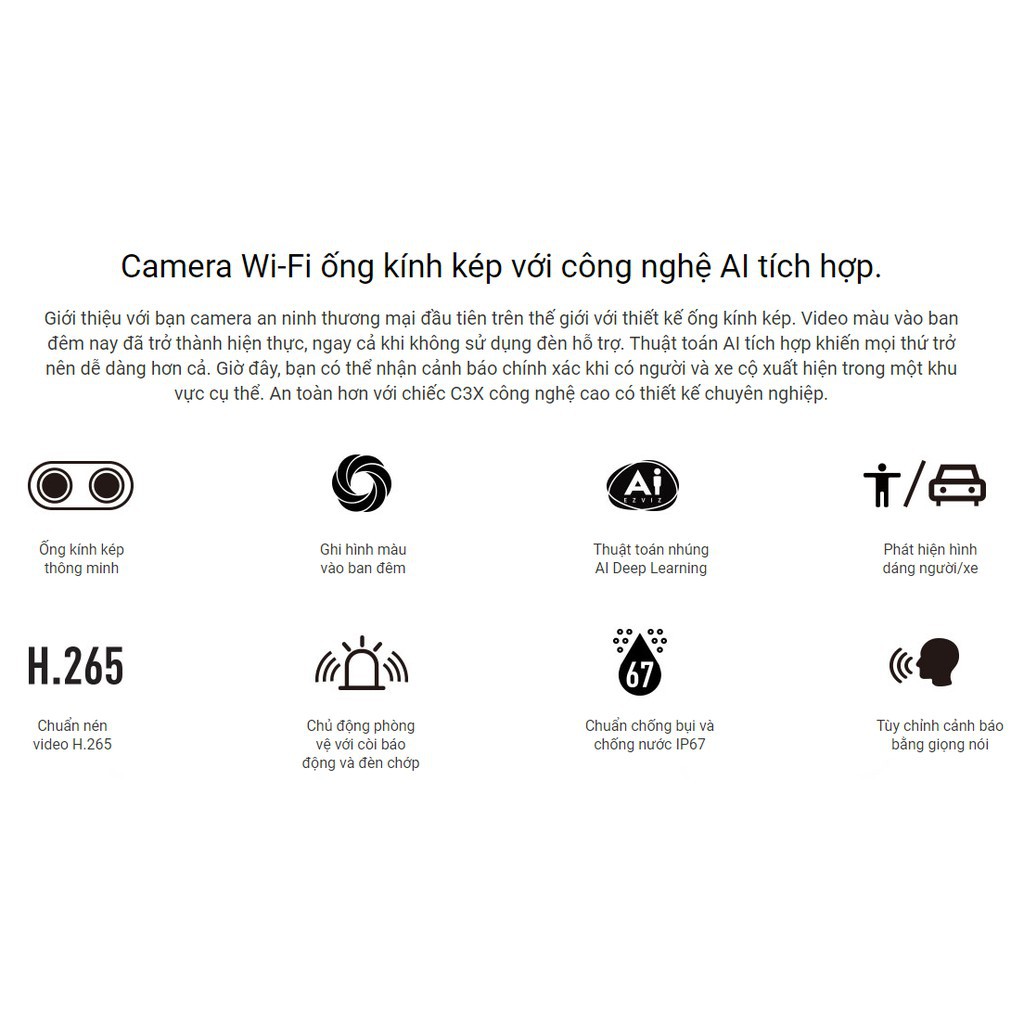 Camera WIFI Ngoài Trời Thông Minh EZVIZ C3X C3N MÀU BAN ĐÊM 1080P FullHD C3W C3WN (BH 24TH)