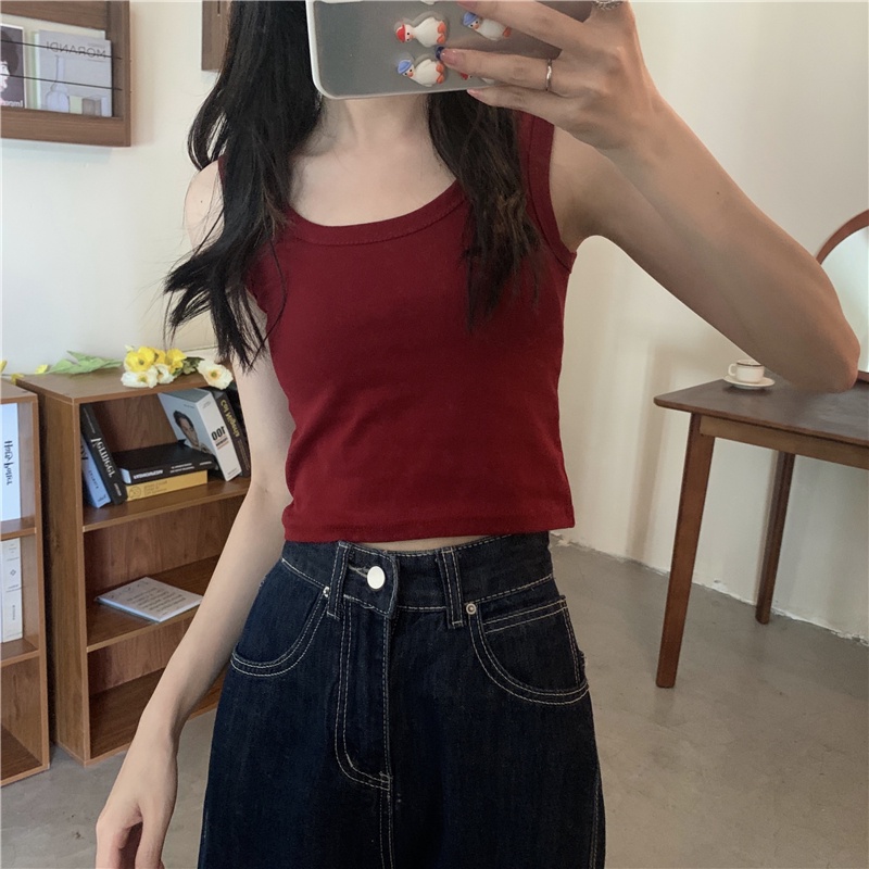 Áo crop top Xiaozhainv không tay phong cách Hàn Quốc đơn giản thời trang