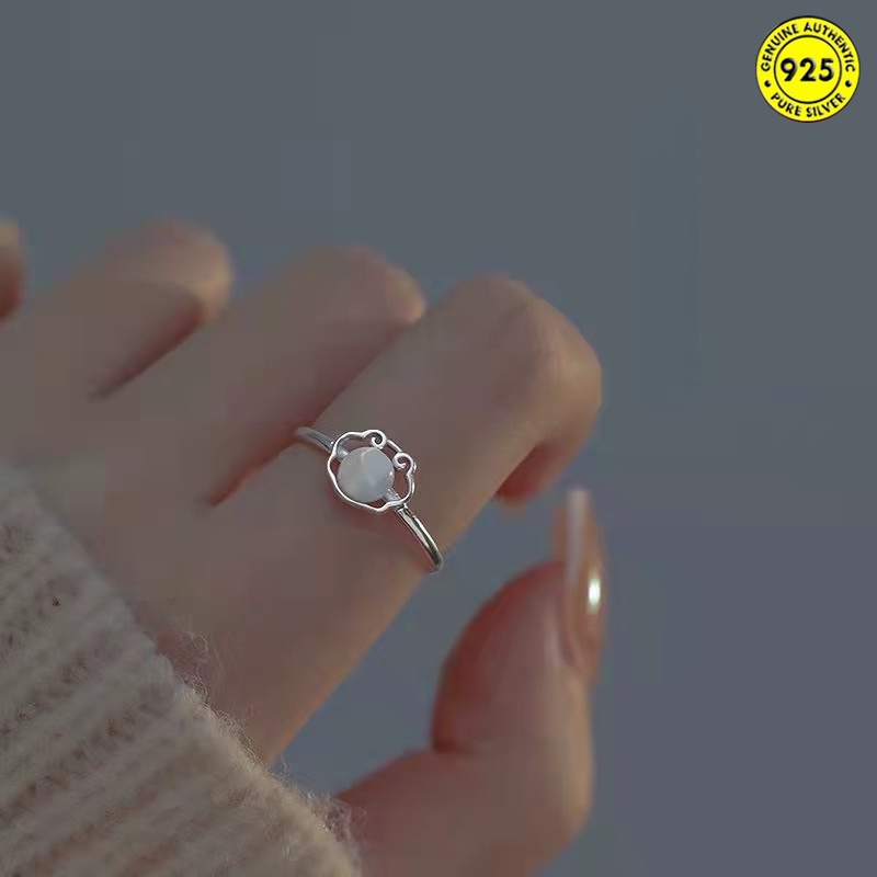 Nhẫn Đeo Tay Hình Ổ Khóa Đá Opal An Toàn Phong Cách Trung Hoa Cổ Điển