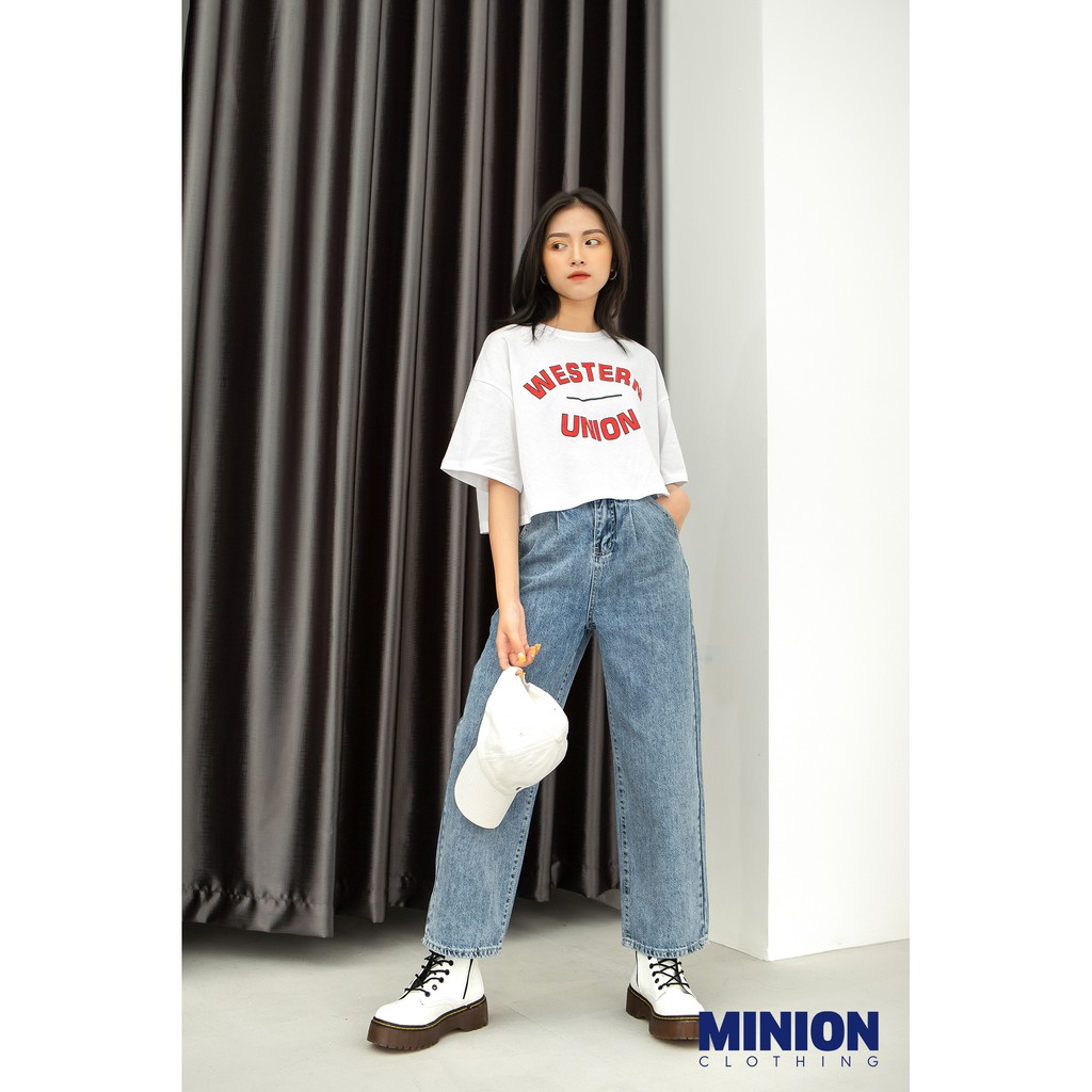 Quần jeans suông Minion Clothing ống rộng, cạp lưng cao, phong cách Ulzzang Streetwear Q3012