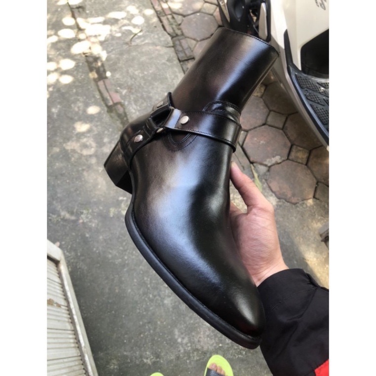Giày thời trang nam phong cách Harness Boots chất liệu da bò đế gỗ độn 4.5cm | BigBuy360 - bigbuy360.vn