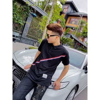 Áo polo nam nữ vạt chéo thêu Fom rộng unisex