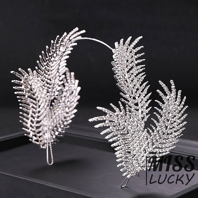 Vương miện hợp kim hình những chiếc lông vũ đính đá lấp lánh đẹp mắt