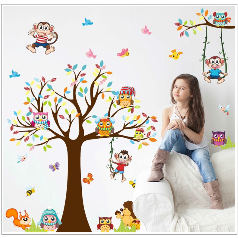 Decal dán tường tranh dán trang trí phòng bé yêu hình các con vật dễ thương, ngộ nghĩnh vừa học vừa chơi AmyShop DB085