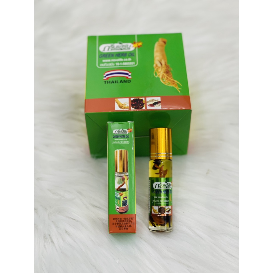 Dầu Gió Lăn Thảo Dược và Nhân Sâm  chai 10cc/10ml  GREEN HERB OIL - Thái Lan chuẩn