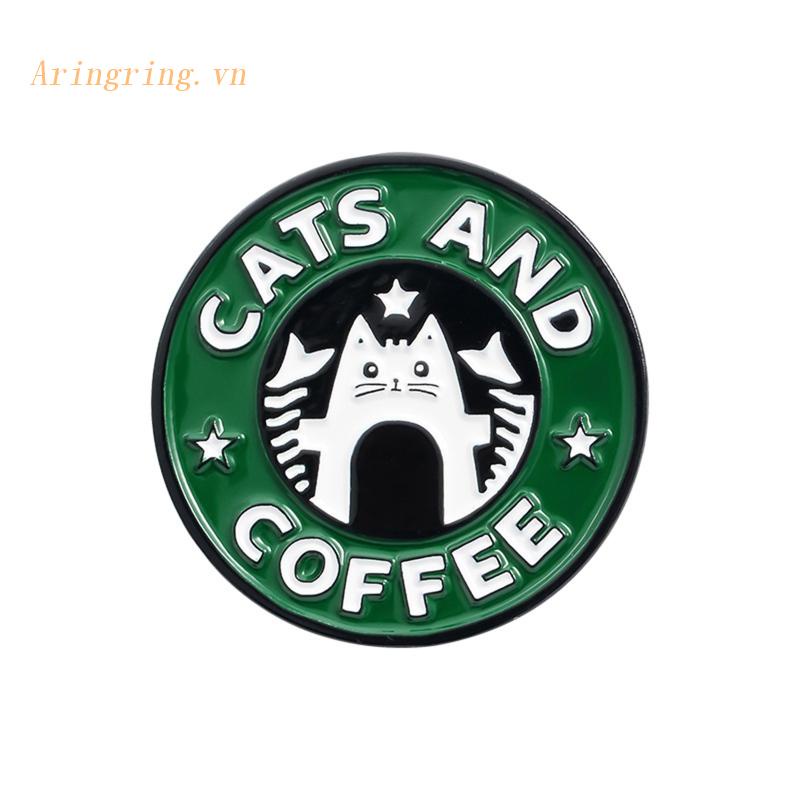 Ghim Cài Áo Hình Mèo Và Cà Phê Dễ Thương