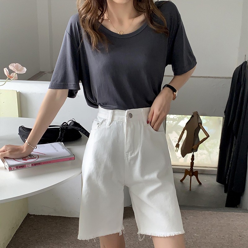 LEEVA - Quần jeans lửng ngố trơn 2 màu S024