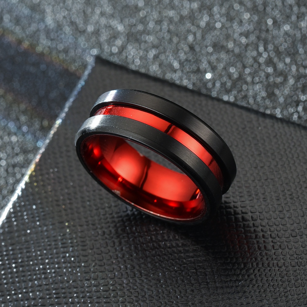 Nhẫn đính hôn bằng thép titan 8mm màu đỏ sáng bóng thời trang dành cho cả nam và nữ