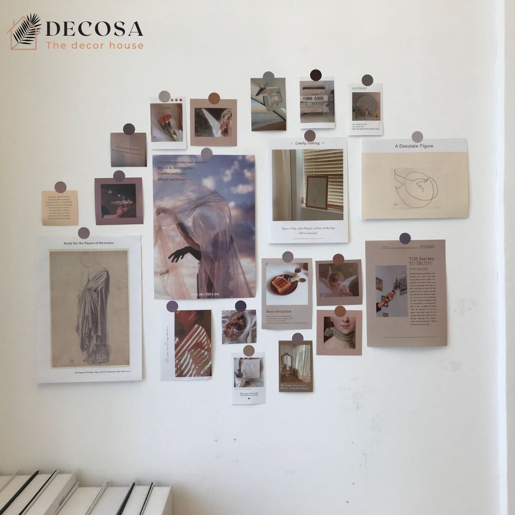 Ảnh trang trí dán tường hình vintage DECOSA tặng kèm bộ round sticker