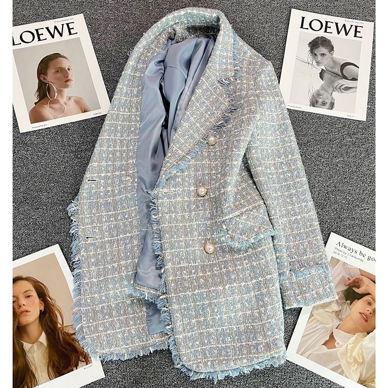 Áo khoác dạ tweed cổ vest sang trọng