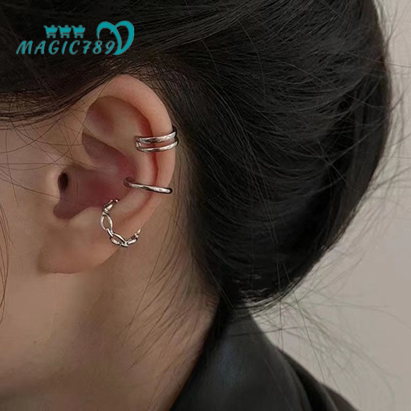 Set 3 Khuyên Kẹp Vành Tai Bằng Bạc Phong Cách Cổ Điển Thời Trang Cho Nữ Magic789
