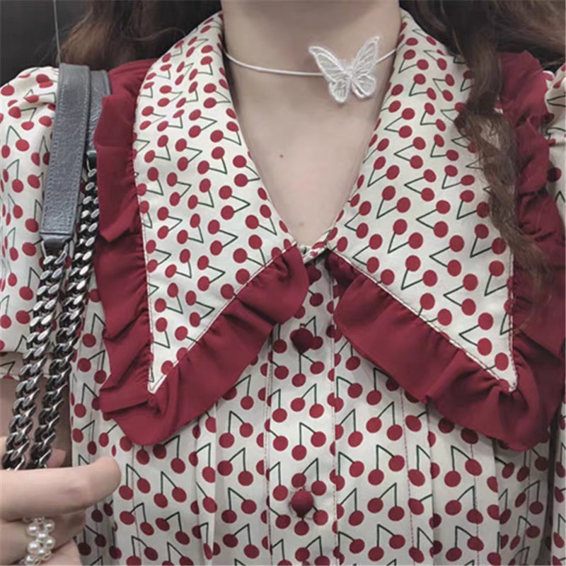 Dây chuyền Choker đính cánh bướm vải ren kiểu Hàn Quốc xinh xắn cho bạn gái