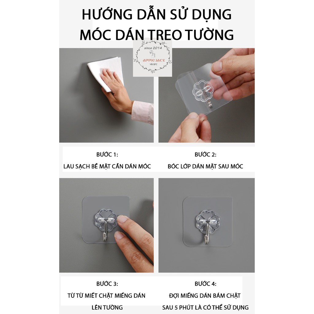 Móc dán tường trong suốt siêu dính chắc chắn, chịu lực tốt 6*6cm