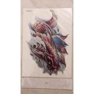 Combo 3 tấm hình xăm cá chép đỏ lướt sóng 15x22cm- mua 1 tặng 1 mini tattoo