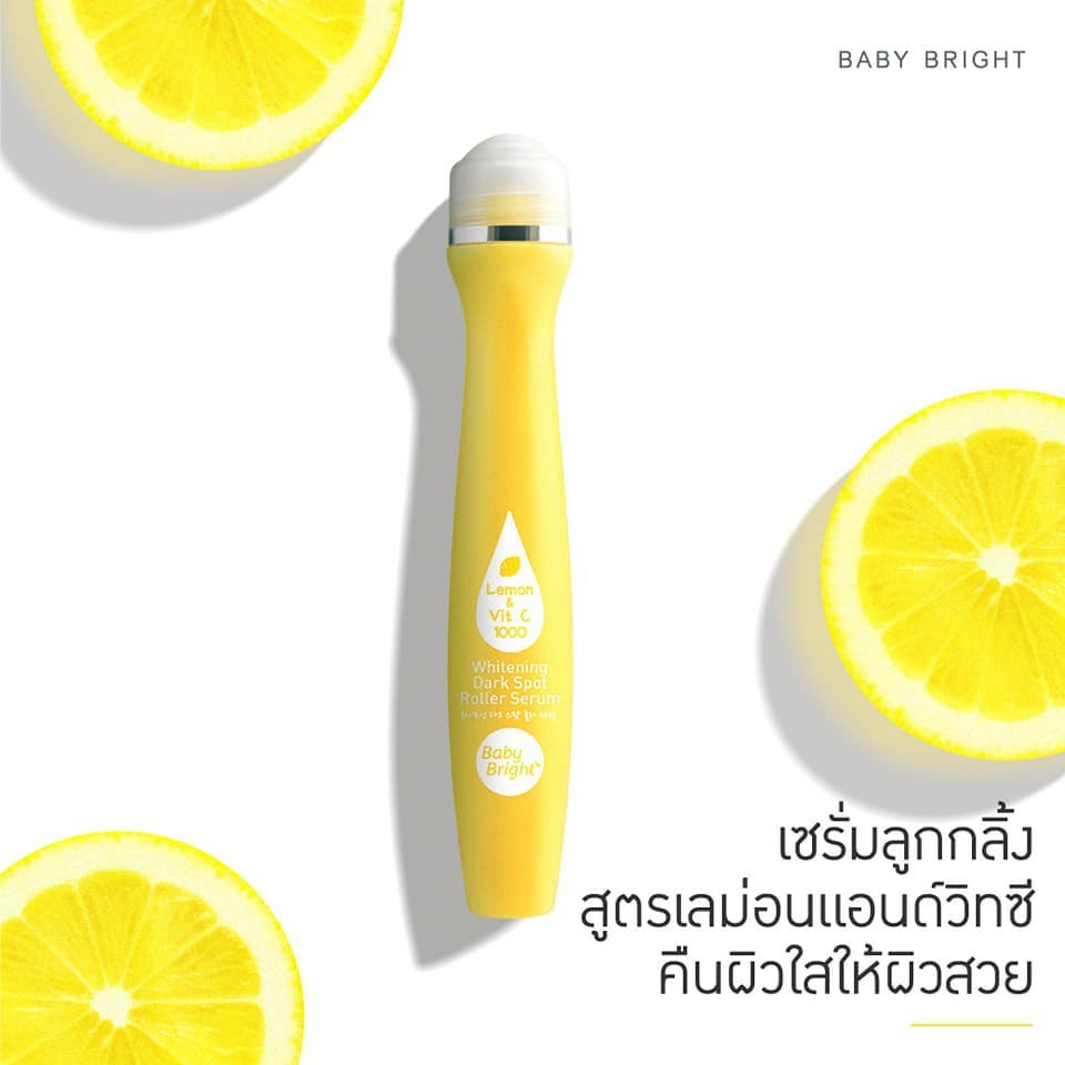 01 Cây Lăn Chanh Giảm Mụn &amp; Thâm Mụn Baby Bright LEMON &amp; VIT C Thái Lan 15ml