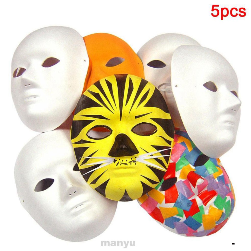Set 5 Mặt Nạ Giấy Màu Trắng Vẽ Tay Hóa Trang Tiệc Tùng Cho Người Lớn