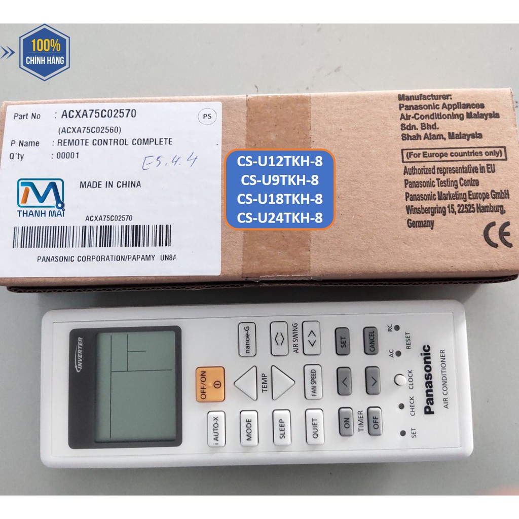 Điều Khiển Máy lạnh Panasonic CS-U12TKH-8//U9TKH-8//U18TKH-8//U24TKH-8