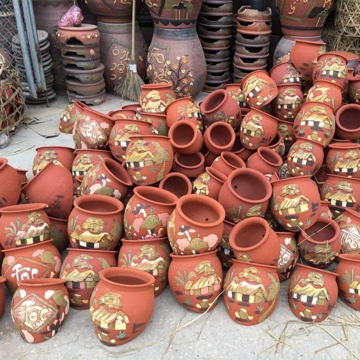 Chậu treo tường, ốp tường trang trí nhà cửa, chậu trồng cây Gốm Bát Tràng dày dặn, hoa văn nổi trên mặt chậu nhiều size