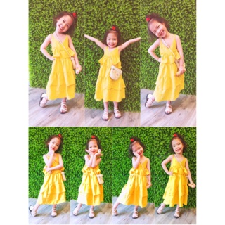 Váy 2 dây đũi bèo tầng xinh yêu cho bé gái