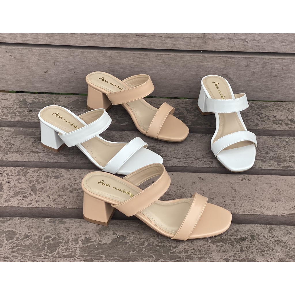 Guốc cao gót nữ đế vuông dáng dép sandal cao 5p quai ngang mũi vuông Annmodels cao cấp _AG10