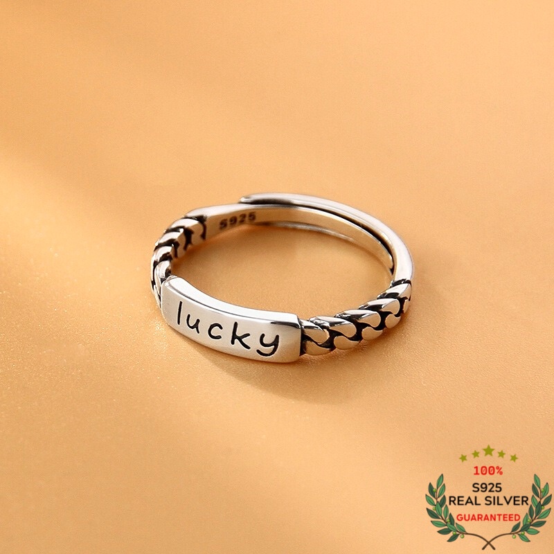 Nhẫn Bạc Thái S925 May Mắn Lucky Trẻ Trung Cá Tính | Nhẫn Nữ Bạc 925 Thời Trang