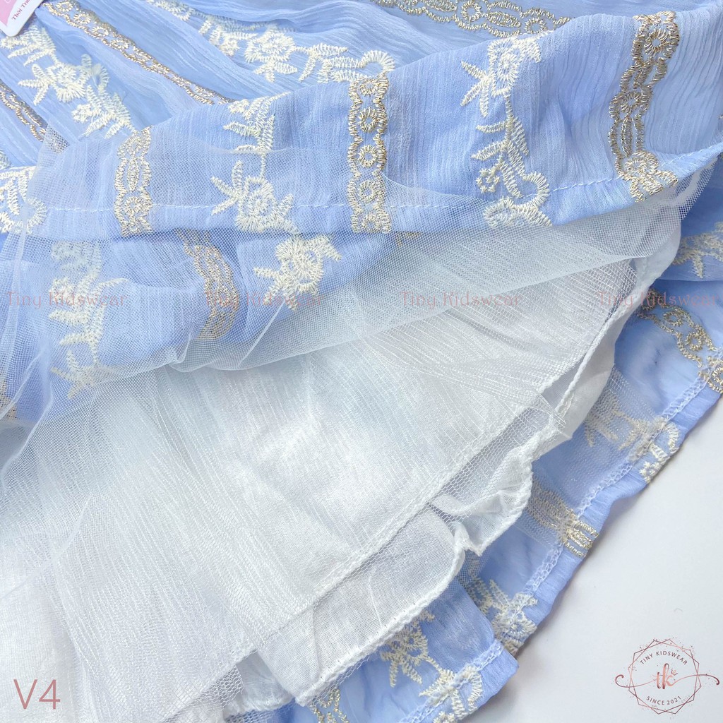 Váy Đầm Lolita Baby Voan Xanh Dương Cao Cấp, Đầm Thôi Nôi, Chụp Hình Cho Bé Gái Từ 9-17kg [V4]