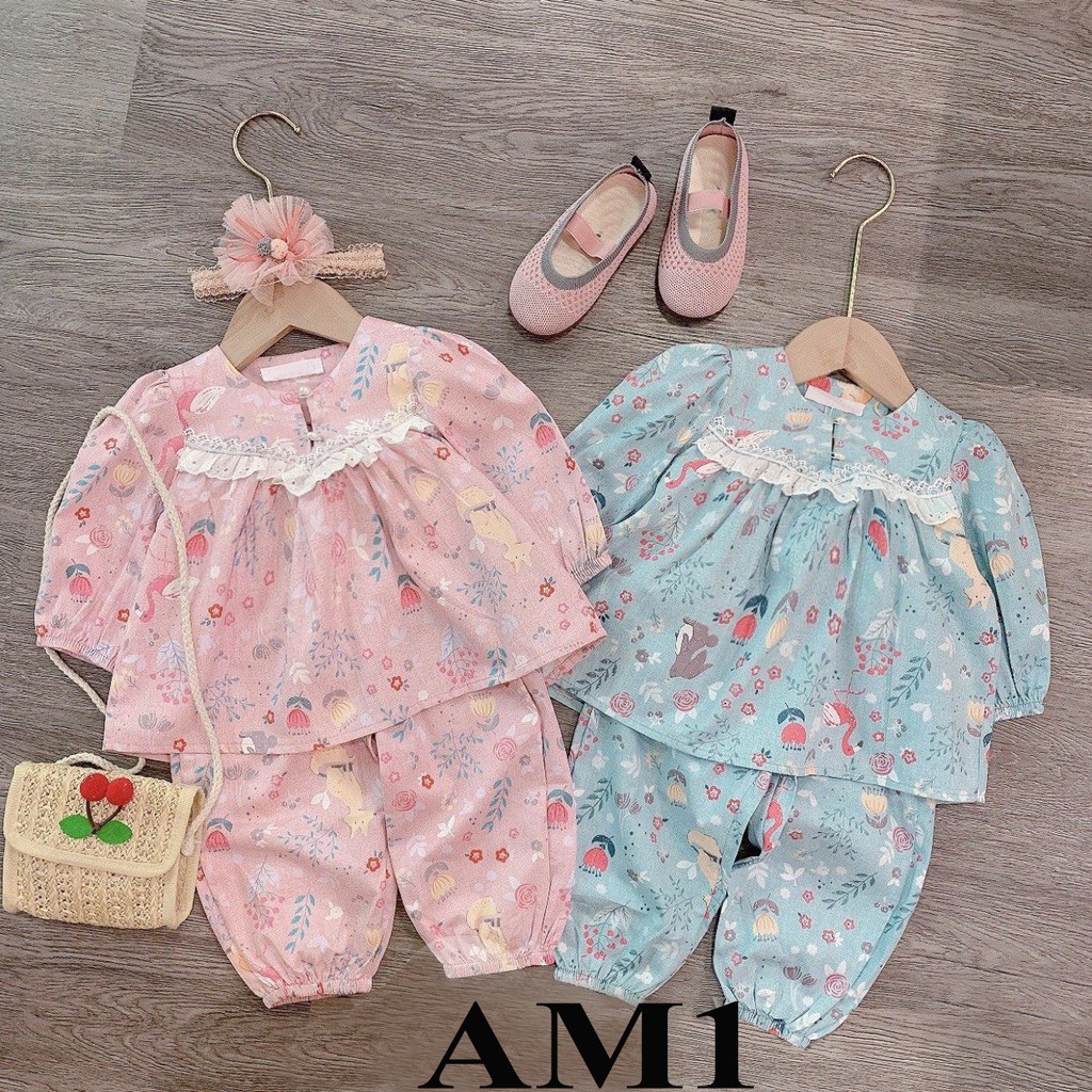 Đồ bộ dài tay trẻ em - Bộ pijama bánh bèo cúc sang chảnh bé gái QATE793 QATE802