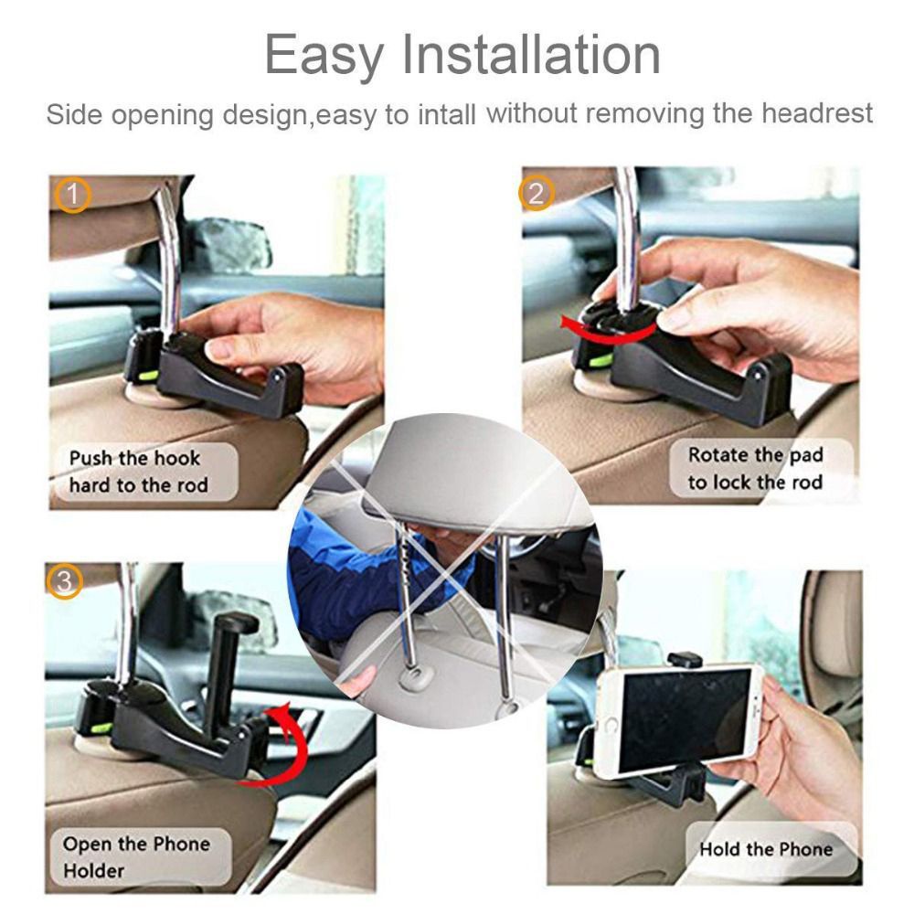 Aaron1 Móc Treo Điện Thoại 2 Trong 1 Đa Năng Gắn Ghế Ngồi Xe Hơi