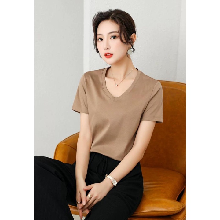 Áo thun nữ trơn cổ tim form rộng MXM mã ANU024