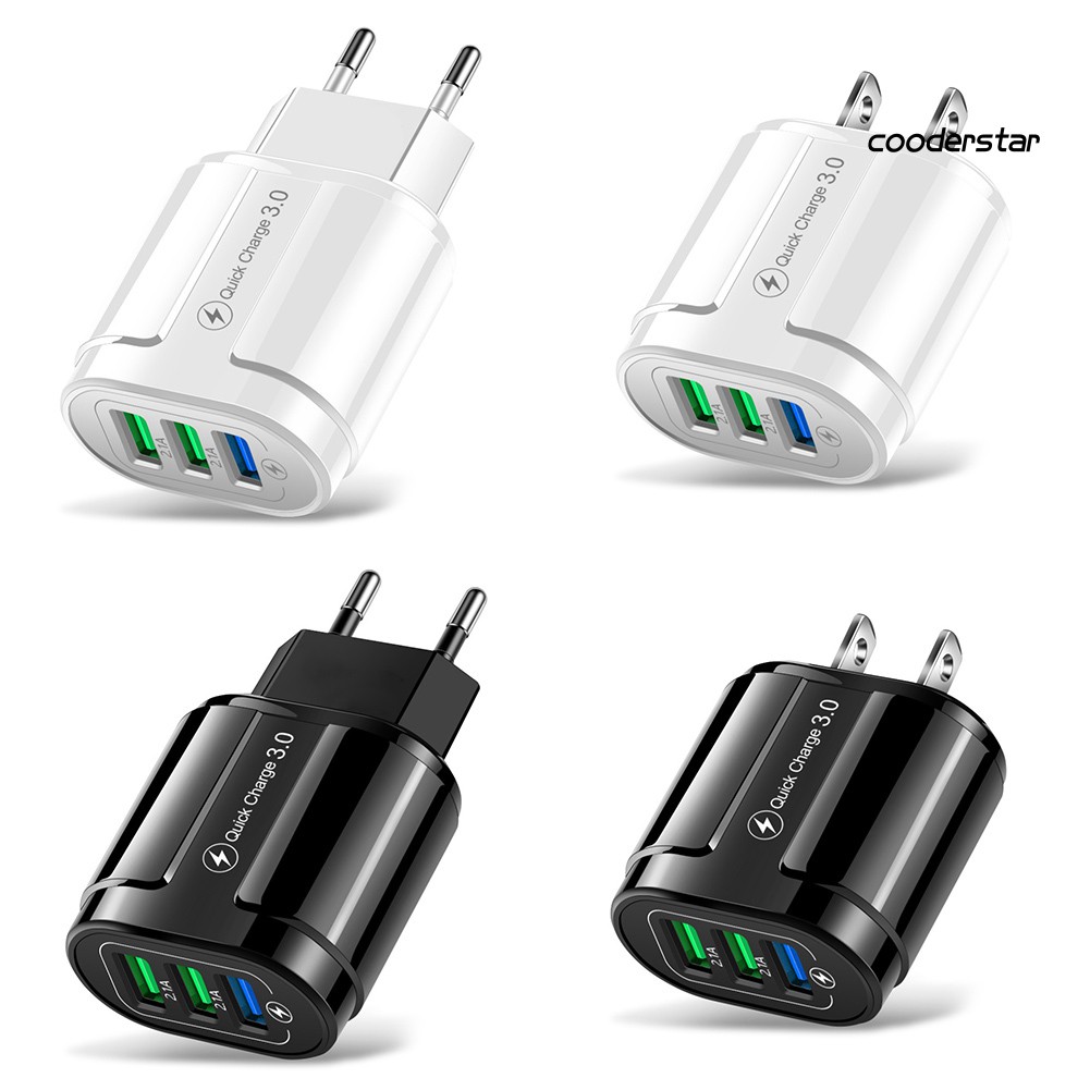 ★COOD★Portable Travel QC3.0 3A Fast Charging Phone Adapter 3 USB Ports Wall Charger