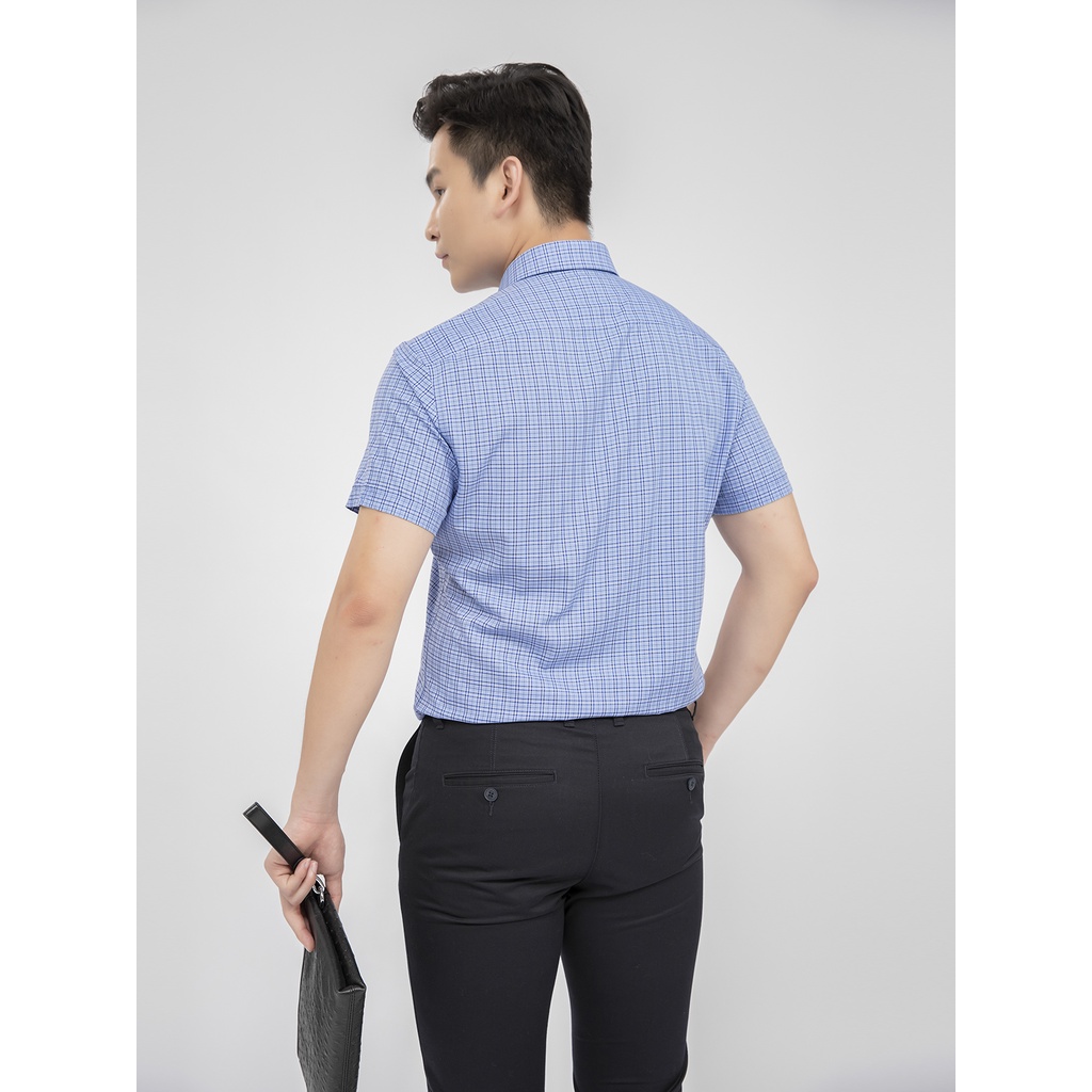 Áo sơ mi nam ngắn tay ARISTINO dáng Regular fit kẻ xanh thanh lịch,  hiệu ứng dệt dobby tinh tế - ASS193S1