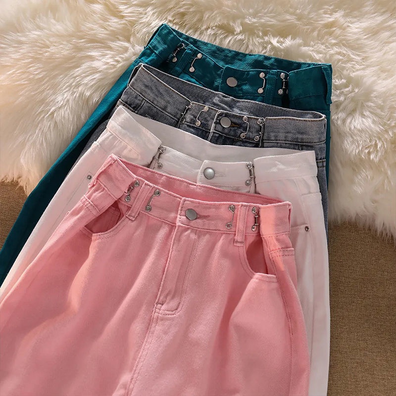 Jiashucheng Quần Jean Ống Rộng Lưng Cao Thời Trang Mùa Hè