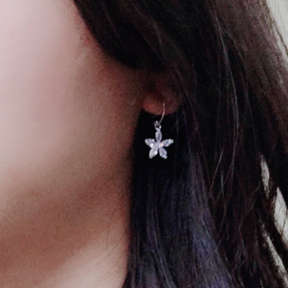 Bông tai bạc Bông circle treo hoa đá lấp lánh_van jw