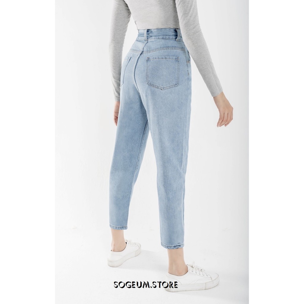 Quần jeans nữ dáng baggy cạp cao họa tiết trơn size S M L sogeum.store