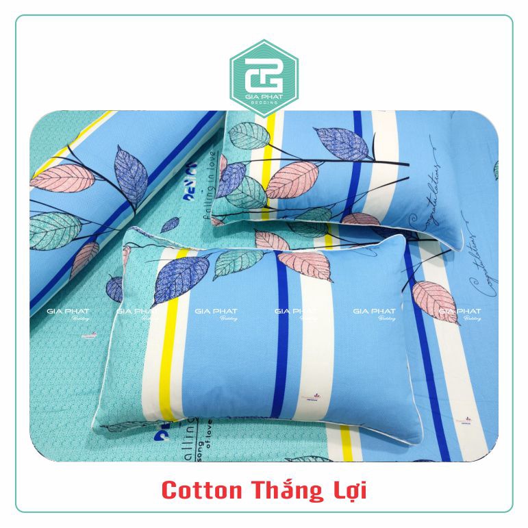 Bộ ga gối Thắng Lợi {4 món}100% Cotton chuẩn logo họa tiết Lá Cây