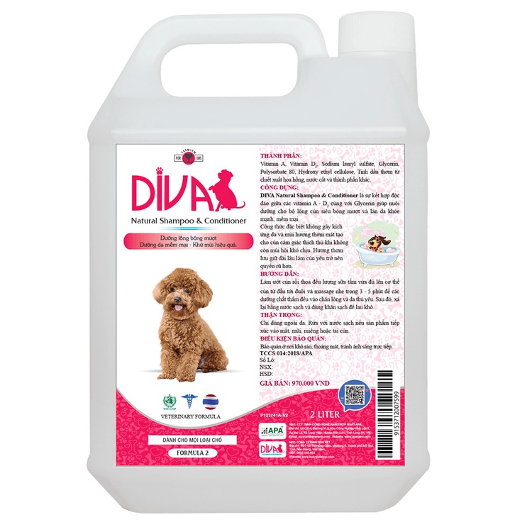 Sữa tắm dưỡng lông khử mùi Diva 2 ( Hồng ) - 2 Lít
