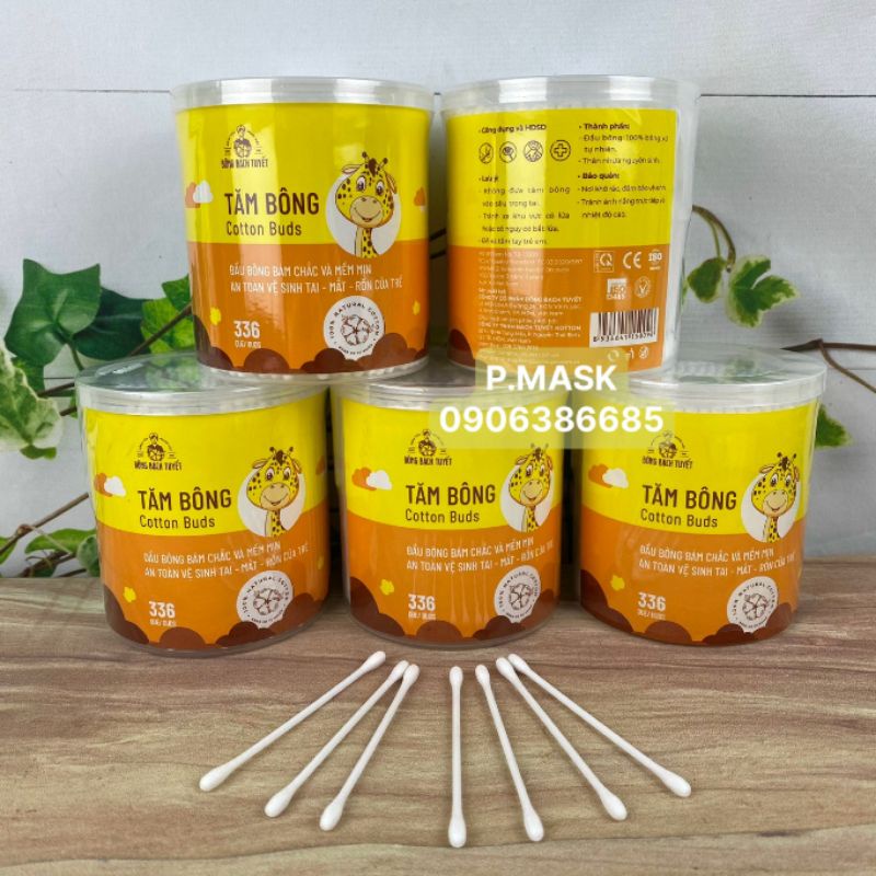 Tăm Bông Trẻ Em Merigo 336 Que HỘP TRÒN Nắp Xoay MẪU MỚI - Tăm bông Kotton Care For Kid Chính hãng Bông Bạch Tuyết