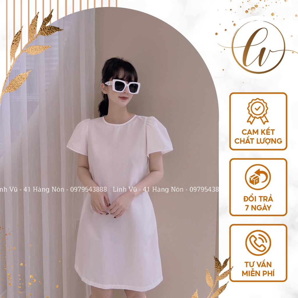 Đầm Suông Nữ Trắng Tay Bồng Điệu Ruffle Sleeves Dress - LL028