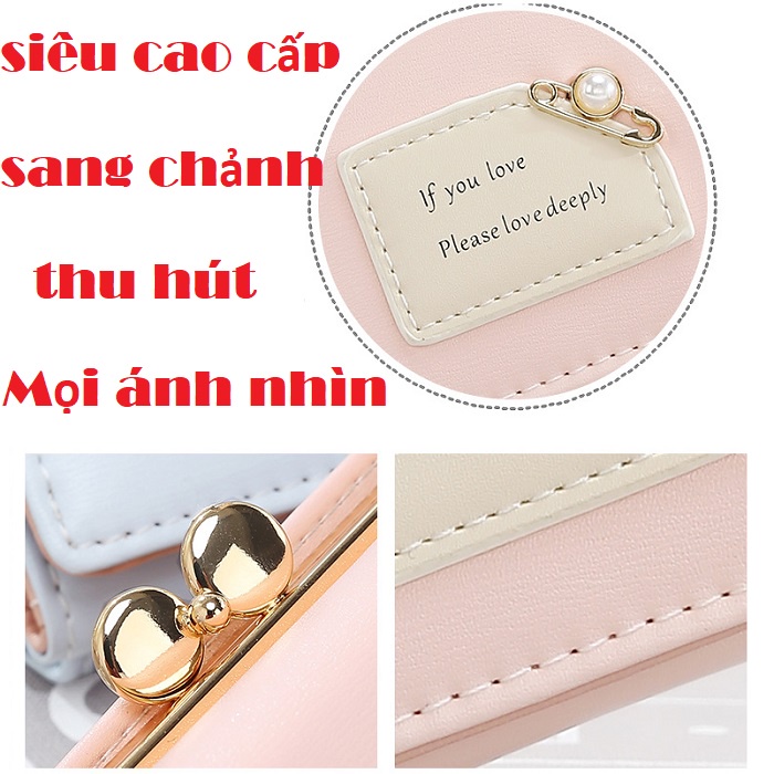 Ví Nữ Mini Đựng Tiền IF YOU LOVE Gấp 3 Nhỏ Gọn Xinh Xắn. Bóp Da PU Mềm Mại Nhiều Ngăn Nữ Tính GC305