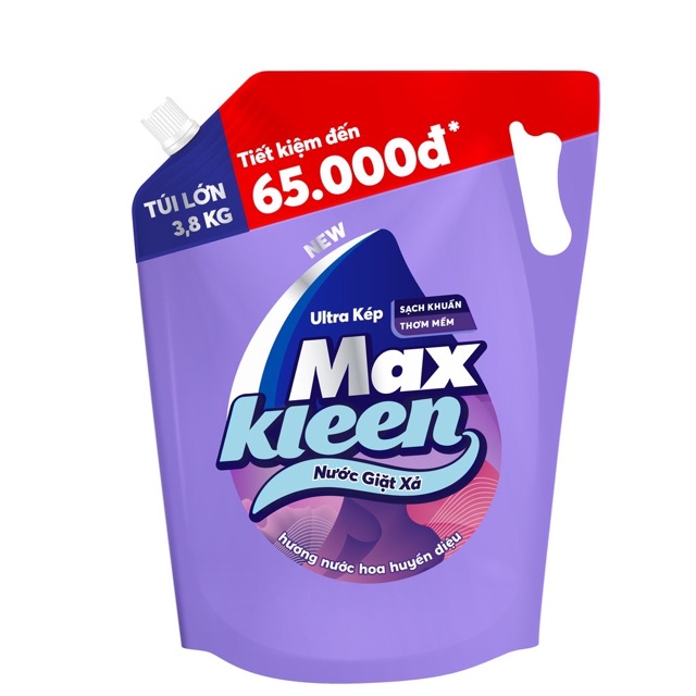 Túi Nước Giặt Xả Maxkleen 3.8kg tặng túi 600g